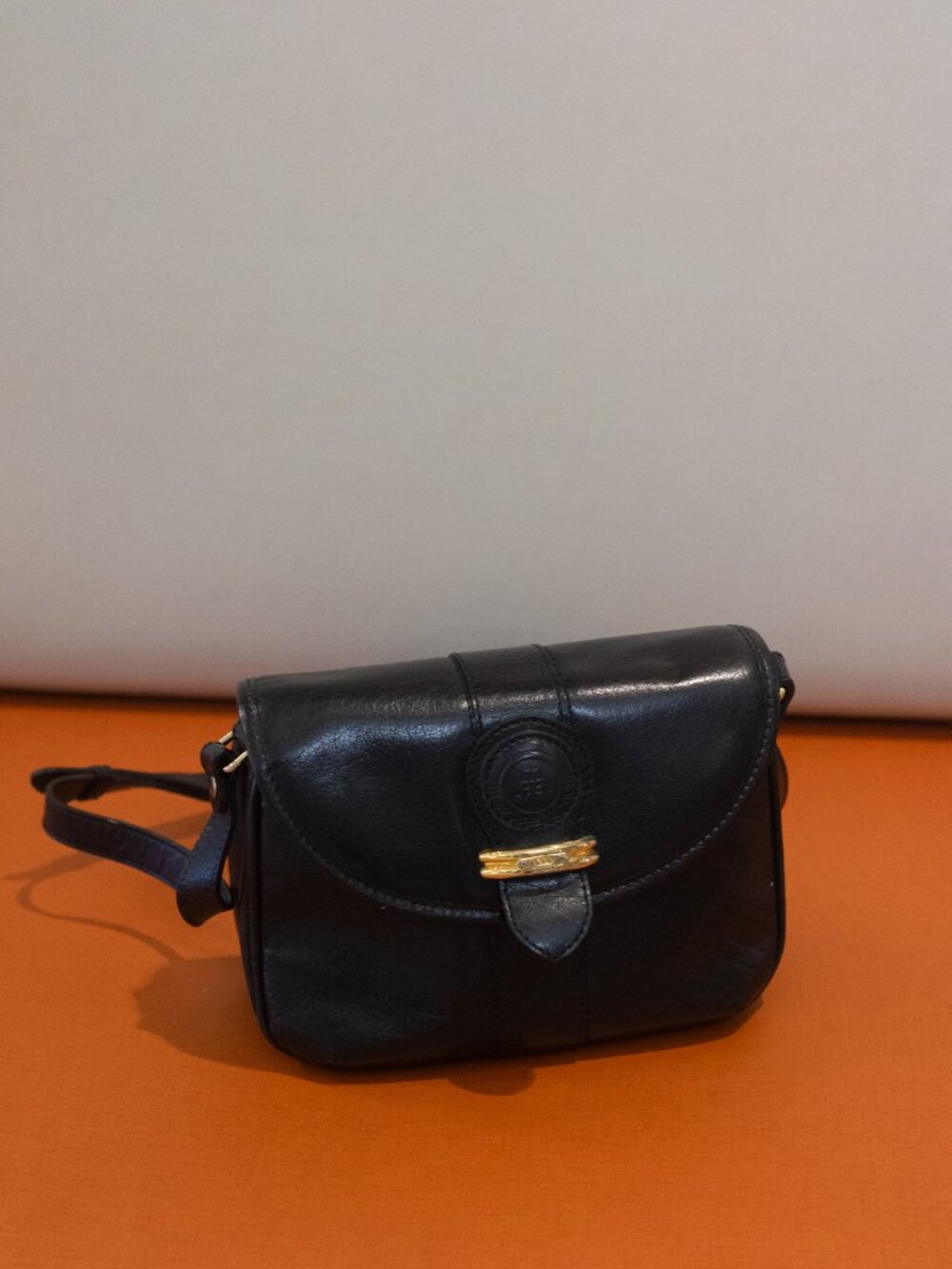 Black Leather Crossbody Bag with Flap